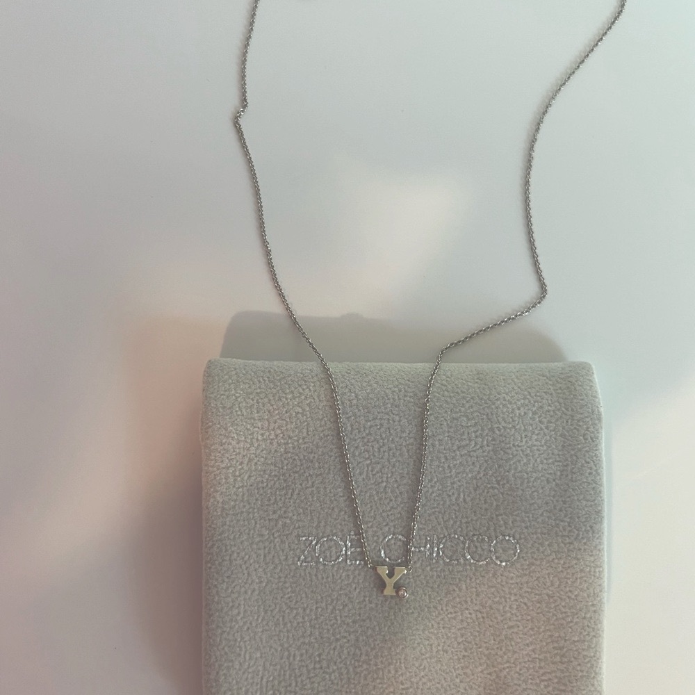 Zoe Chicco Initial Letter & Diamond Necklace - Letter Y